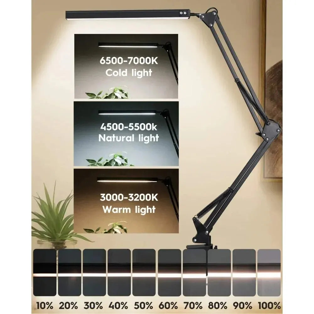 LED Desk Lamp with Clamp – Dimmable Swing Arm Task Light