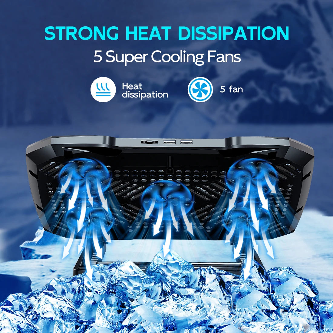 Laptop Cooling Pad with 5 Fans – Adjustable Stand for 12–17" Laptops