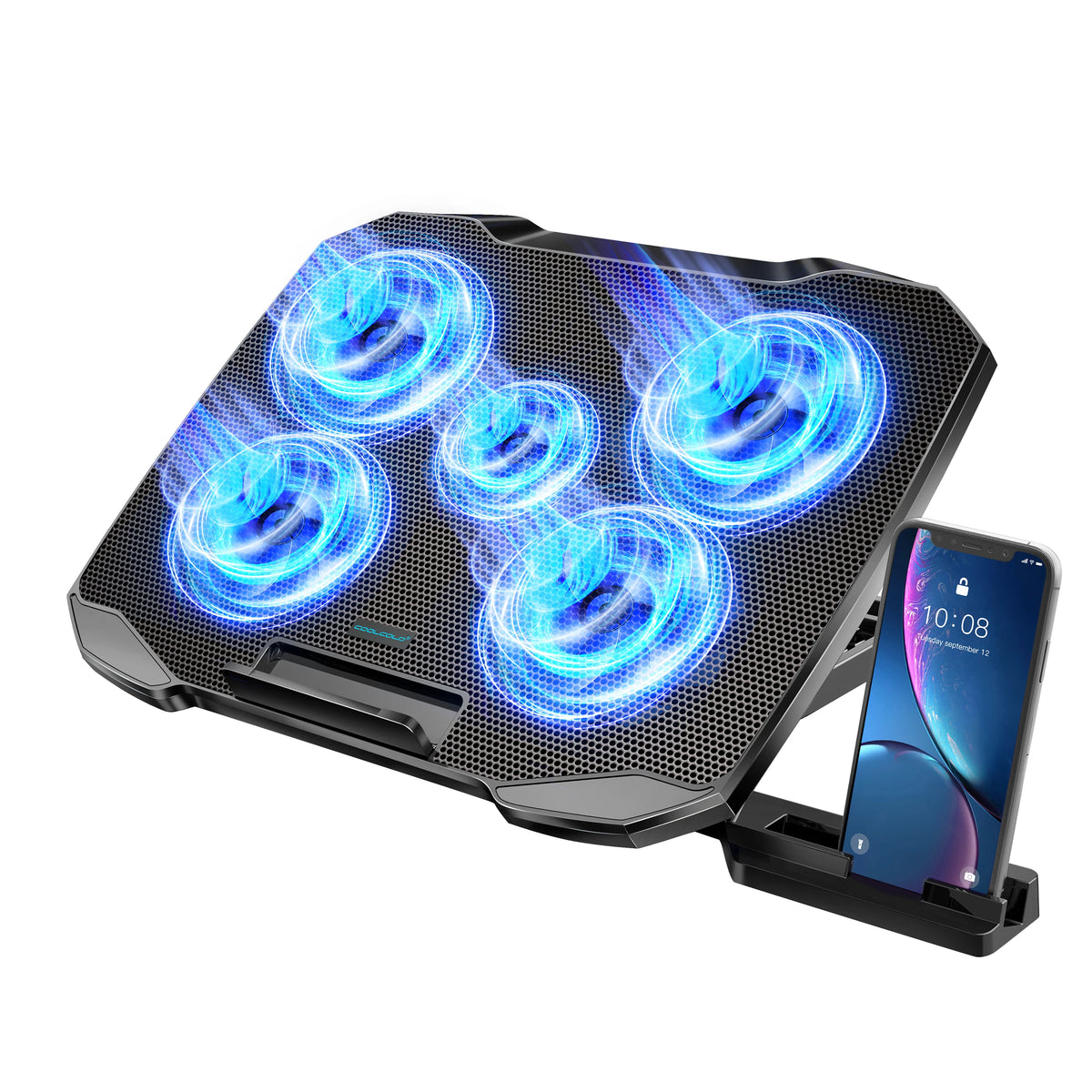 Laptop Cooling Pad with 5 Fans – Adjustable Stand for 12–17" Laptops