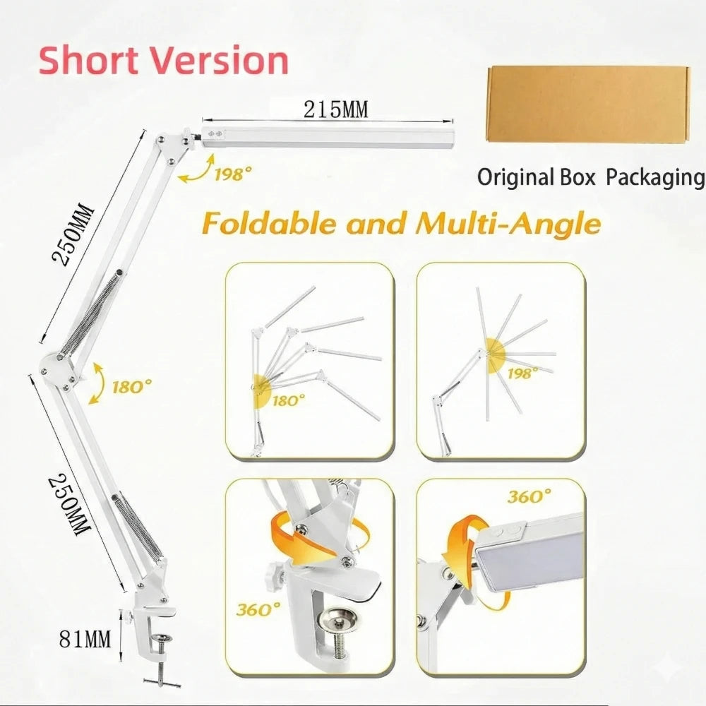 LED Desk Lamp with Clamp – Dimmable Swing Arm Task Light