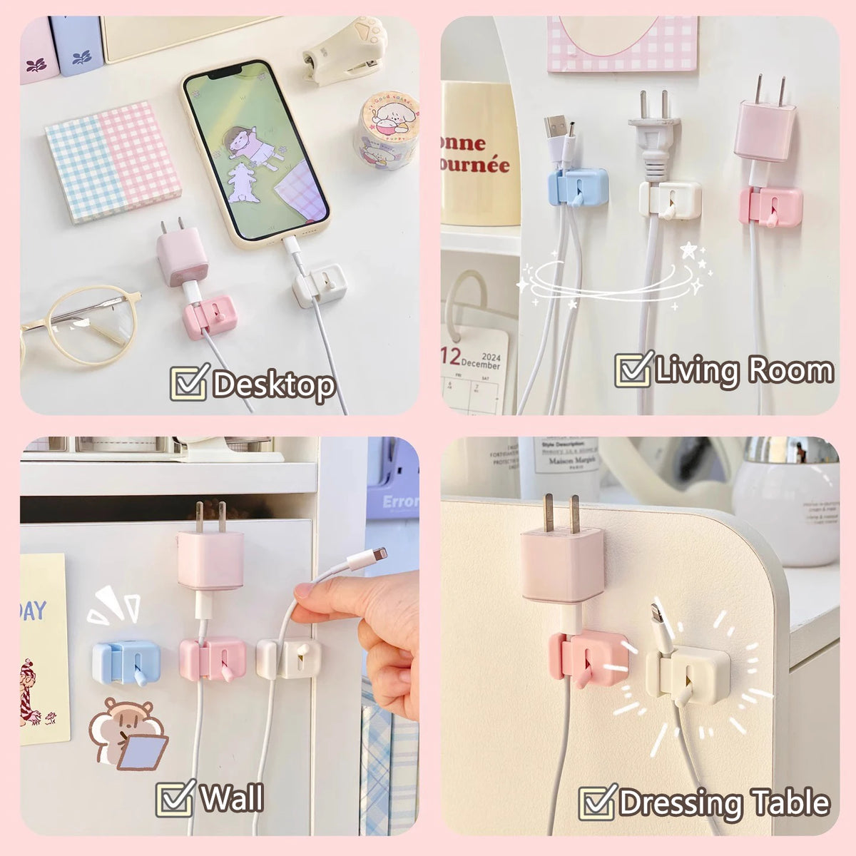 Desk Cable Clips – No-Drill Cord Organizer Set