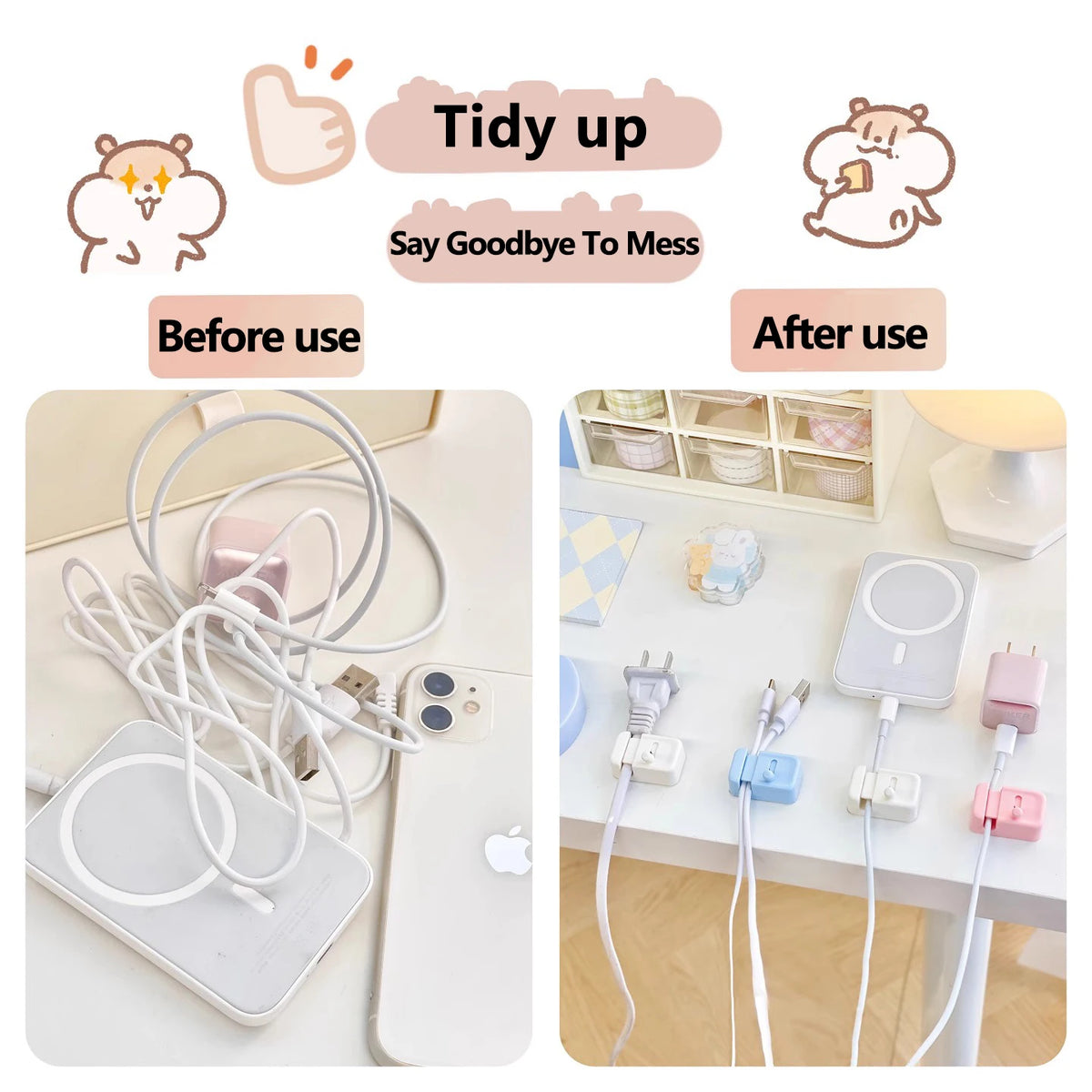 Desk Cable Clips – No-Drill Cord Organizer Set