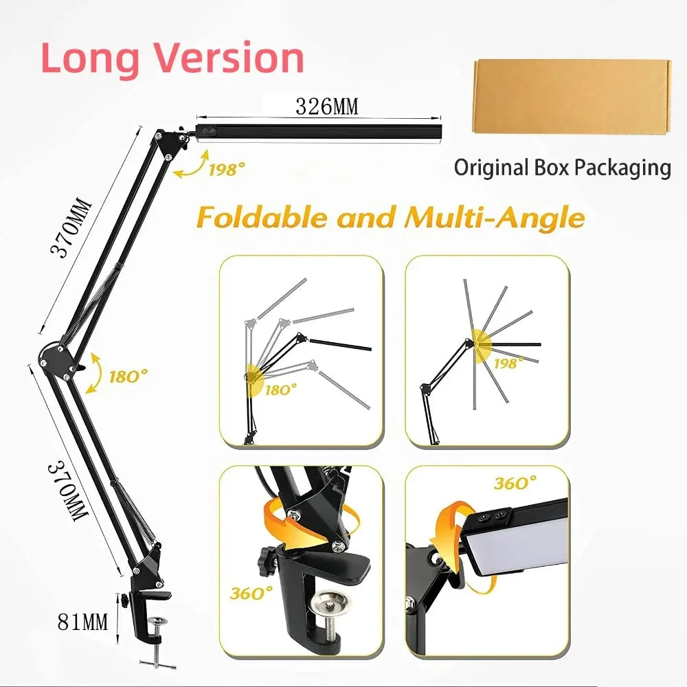LED Desk Lamp with Clamp – Dimmable Swing Arm Task Light